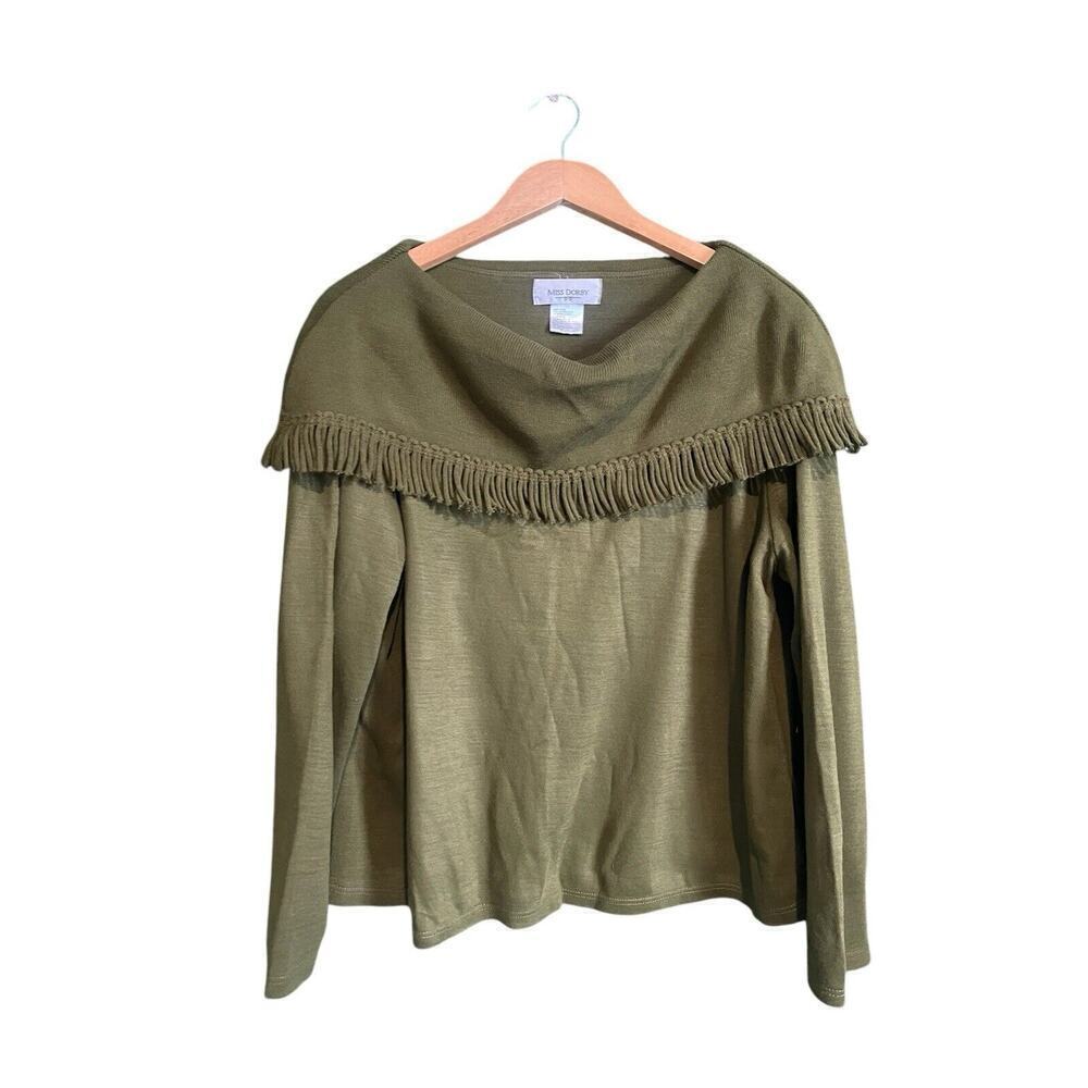 Vintage Green Sweater with Fringe Size XL 90s Boho Miss Dorby